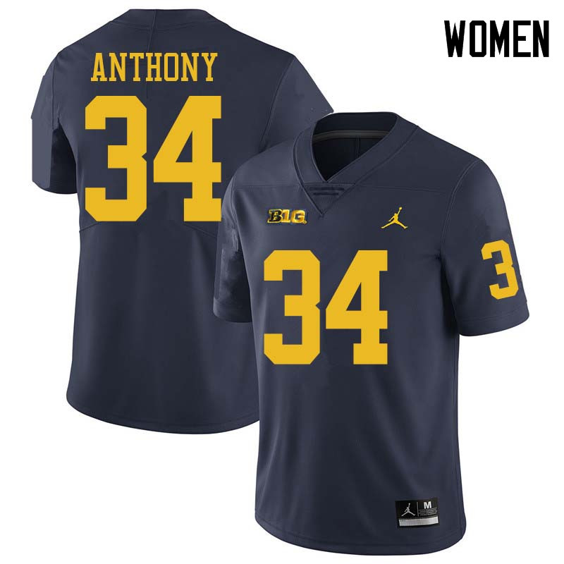 Jordan Brand Women #34 Jordan Anthony Michigan Wolverines College Football Jerseys Sale-Navy